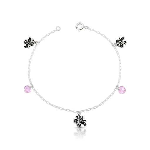 Pulseira de Prata Hibisco e Zircônia