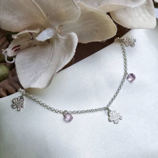 Pulseira de Prata Hibisco e Zircônia
