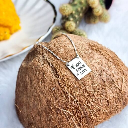 Colar de Prata Retangular É Vixi Atrás de Eita