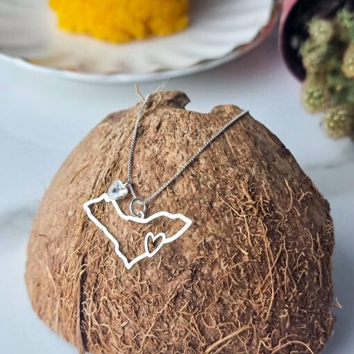 Colar de Prata Vazado Patuá Mapa Alagoas + Coração Zircônia