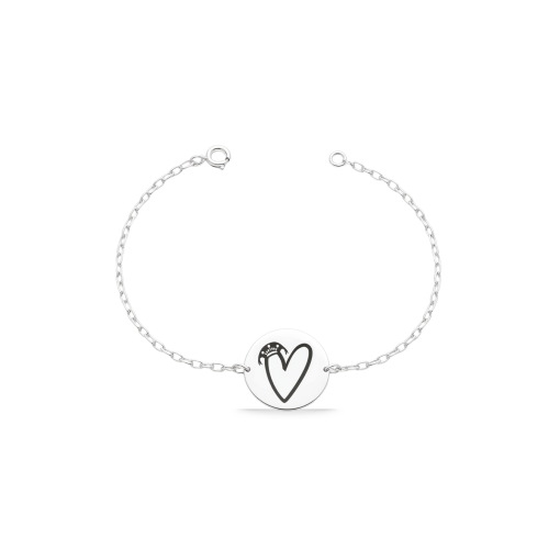 Pulseira de Prata Medalha Coração com Chapéu