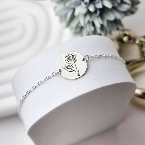 Pulseira Medalha Rosa Relevo