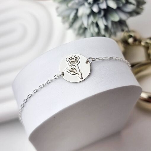 Pulseira Medalha Rosa Relevo