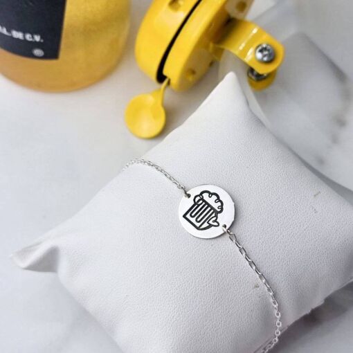 Pulseira Medalha Chopp Minimalista Prata 925