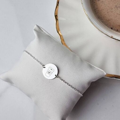 Pulseira Medalha Copo de Café Prata 925