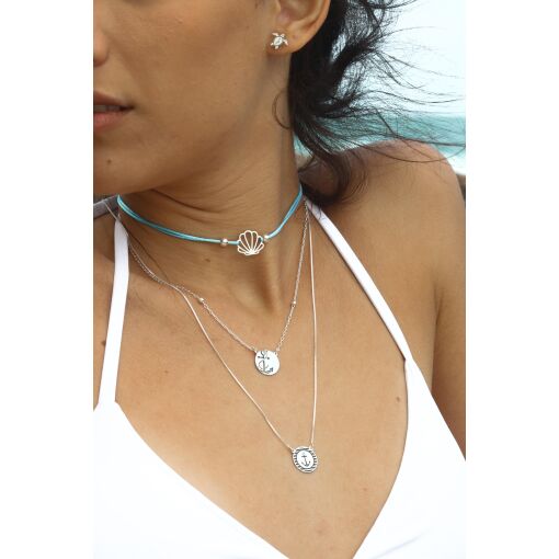 Choker de Prata Concha Vazada Acetinada