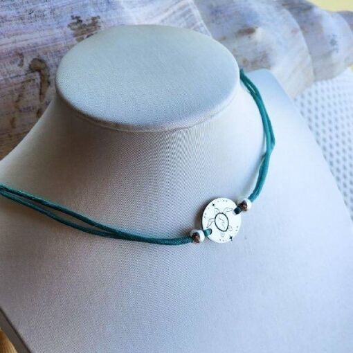 Choker de Prata Medalha Tartaruga Estelar Acetinada