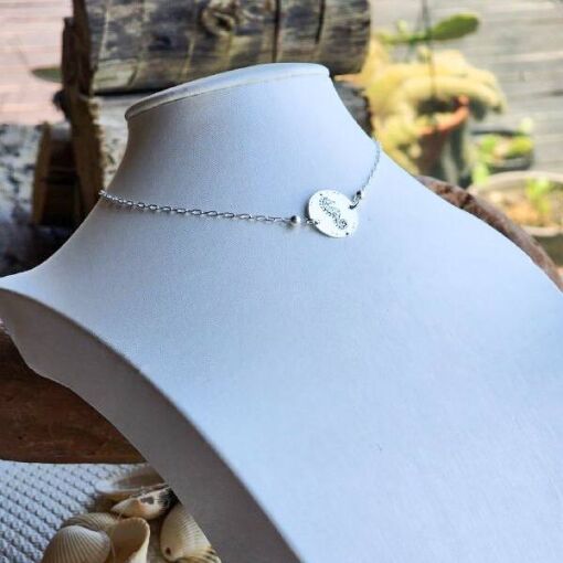 Choker de Prata Medalha Cavalo Marinho Estelar