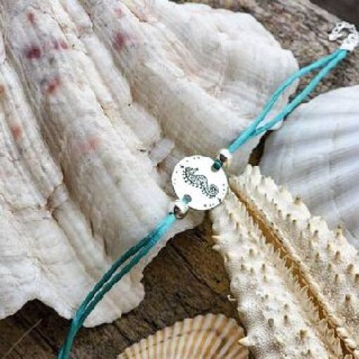 Pulseira Medalha Cavalo Marinho Estelar Acetinada Prata 925