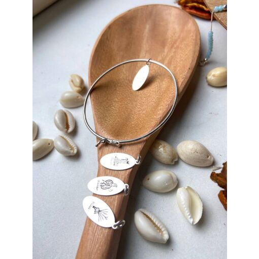 Bracelete de Prata Rígido + Pingente de Prata