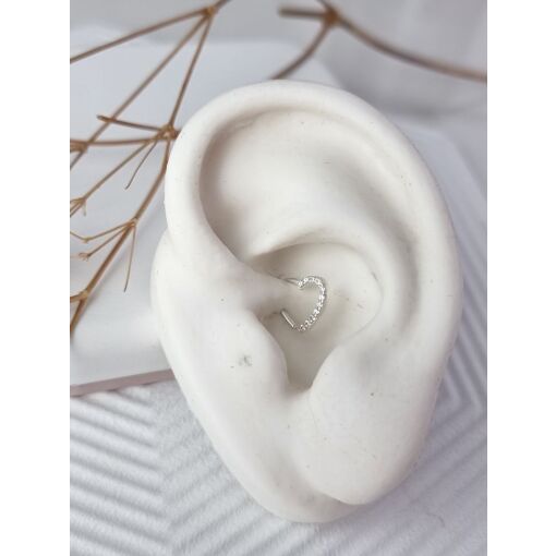 Piercing de Prata Argola Coração Lado Zircônia