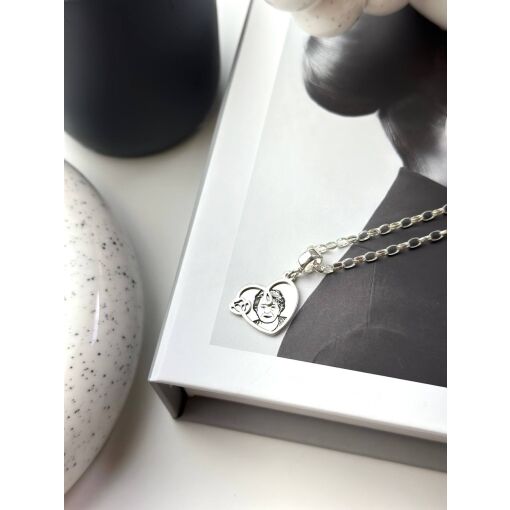 Berloque Coração Flor Minimalista Foto Personalizável Prata 925
