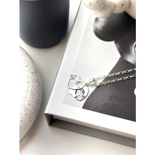 Berloque Coração Flor Minimalista Foto Personalizável Prata 925