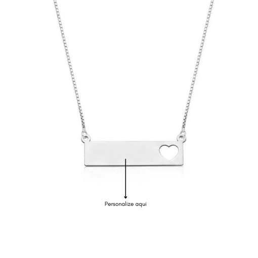 Colar Placa Coração Vazado Personalizável Prata 925