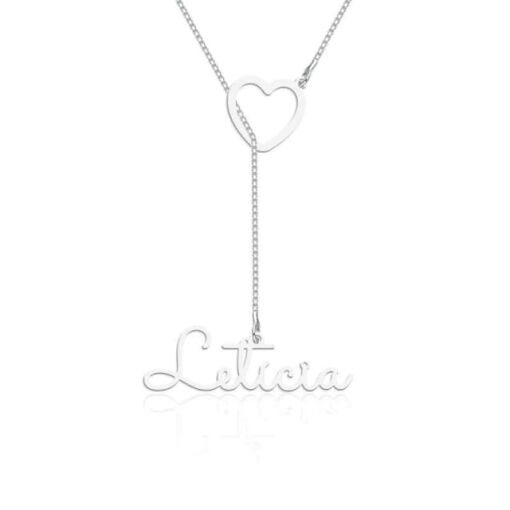 Colar de Prata Gravata Com Nome e Coração Personalizável