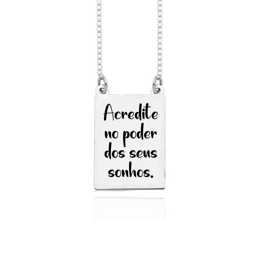 Colar Retangular Frase Personalizável Prata 925
