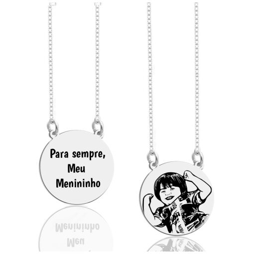 Escapulário Redondo Foto e Frase Personalizável Prata 925
