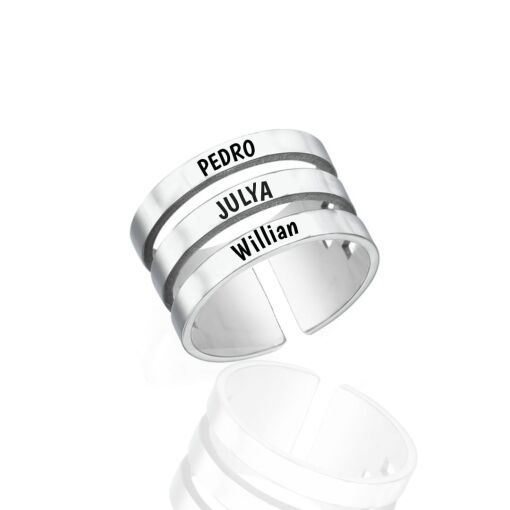 Anel de Prata Três Nomes Personalizável