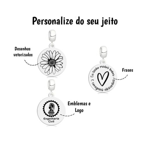 Berloque de Prata Personalizavél Medalha