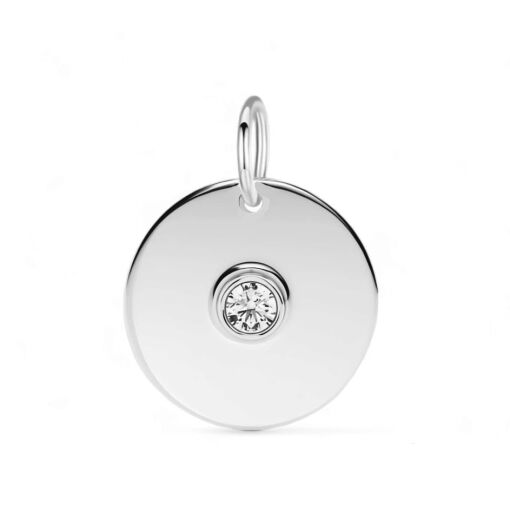 Pingente de Prata Medalha Liso com Zirconia