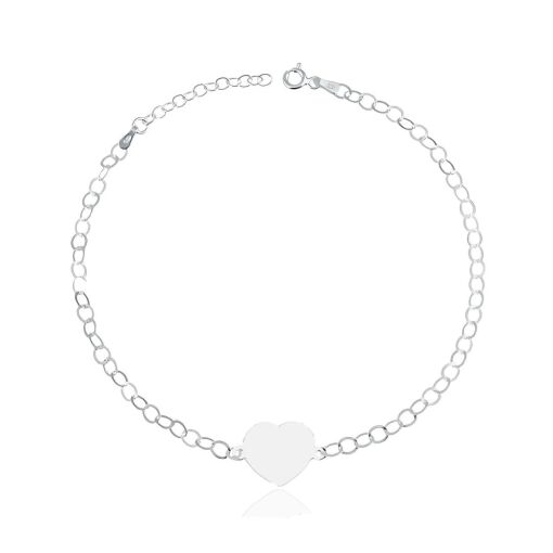 Pulseira de Prata Infantil Placa Coração Personalizável