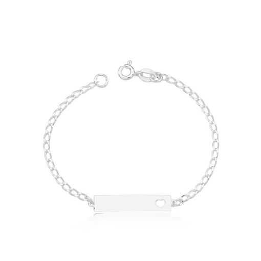 Pulseira de Prata Infantil Placa Coração Vazado Personalizável