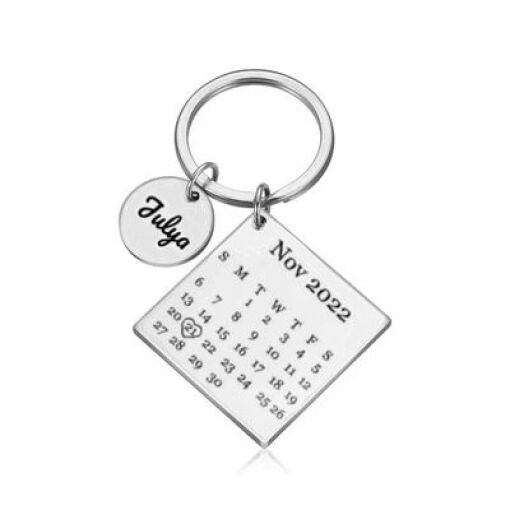 Chaveiro de Prata Personalizável Calendário e Medalha Escrita