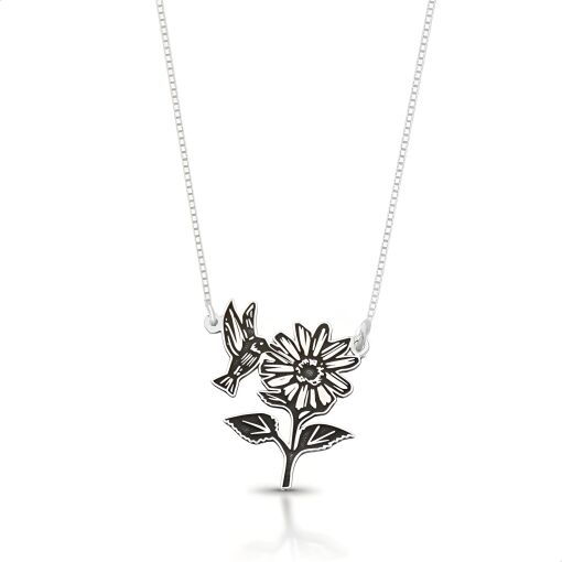 Colar Beija Flor e Girassol Nordestino Prata 925