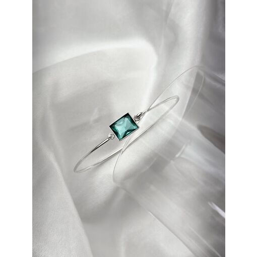 Bracelete de Prata Zircônia Oval Aro Zircônia Retangular
