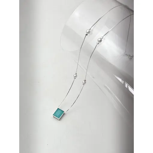 Colar de Prata Pedra Zircônia com Perola