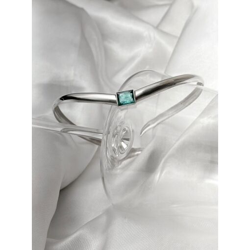 Choker de Prata Rígido Meia Cana com Zircônia Retangular