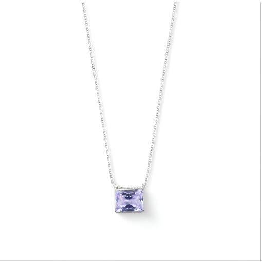 Colar de Prata Zircônia Retangular Colorido