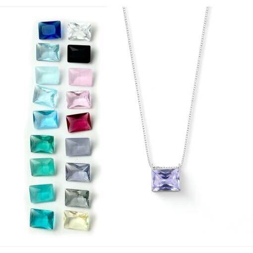 Colar de Prata Zircônia Retangular Colorido