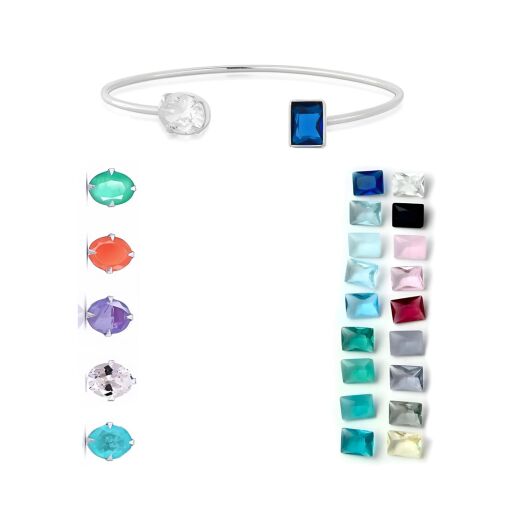 Bracelete de Prata Zircônia Oval e Retangular