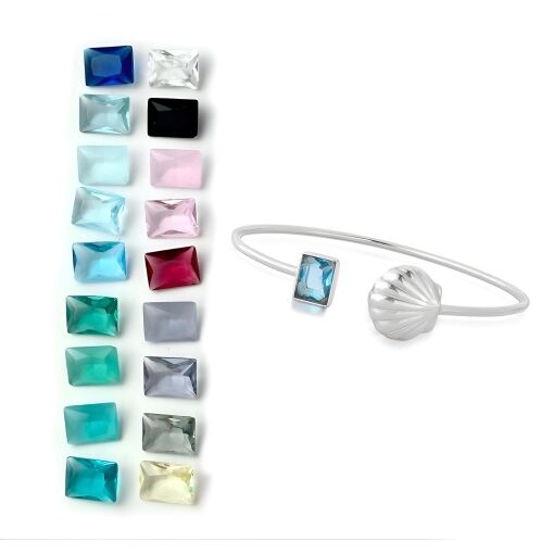 Bracelete de Prata Zircônia Retangular e Concha