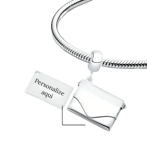 Berloque de Prata Relicário Envelope Escrita Personalizável