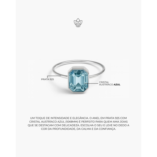 Anel de Prata Cristal Austríaco Azul