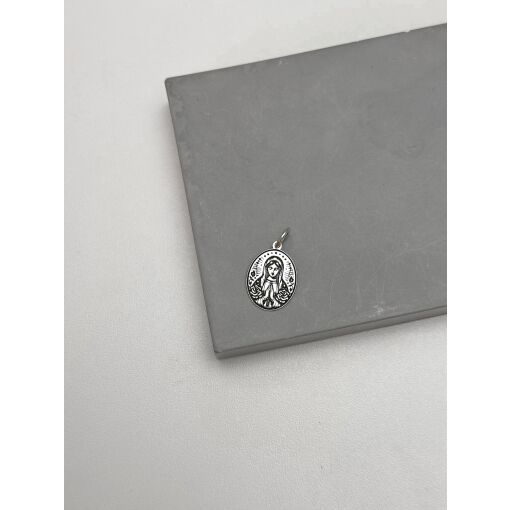 Pingente de Prata Nossa Senhora Envelhecido Oval