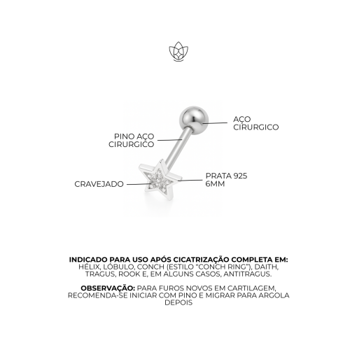 Piercing de Prata Estrela Zircônia