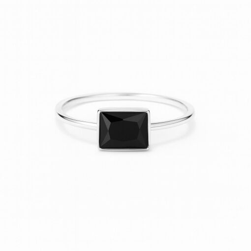Anel de Prata Retangular Zirconia Preta