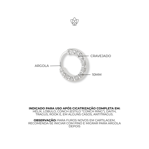 Piercing de Prata Argola Cravejado