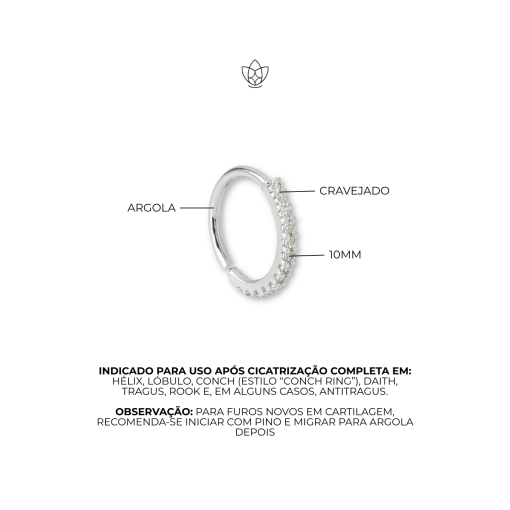 Piercing de Prata Argola Fina Cravejada