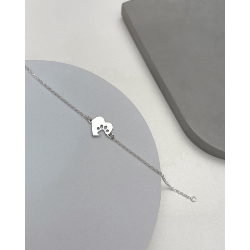 Pulseira de Prata Coração Patinha Vazado Liso