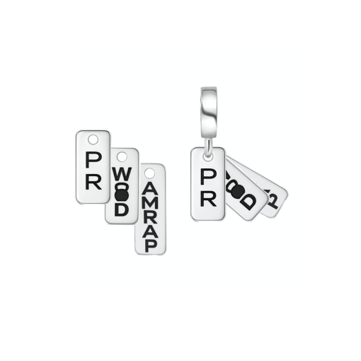 Berloque de Prata Plaquinha Cross Stile PR, WOD, AMRAP