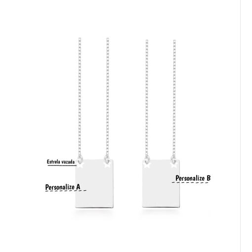 Escapulário de Prata Personalizável Retangular Estrela Vazada Fr