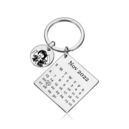 Chaveiro de Prata Personalizável Calendário e Medalha Foto