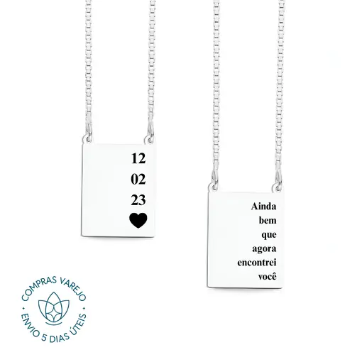 Escapulário de Prata Personalizável Retangular Escrita