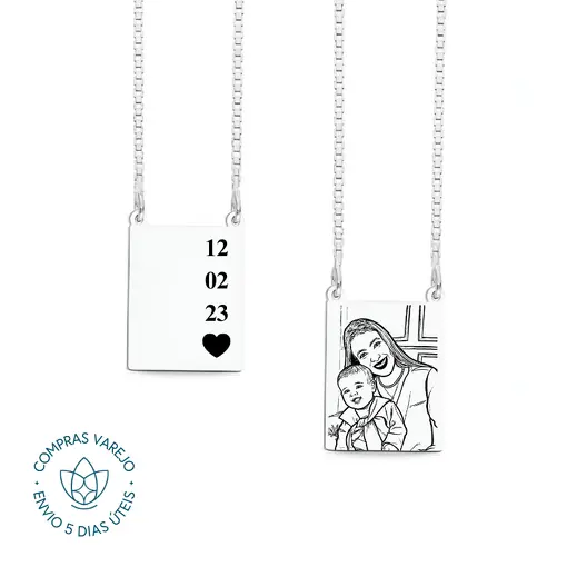 Escapulário de Prata Personalizável Retangular Foto e Escrita