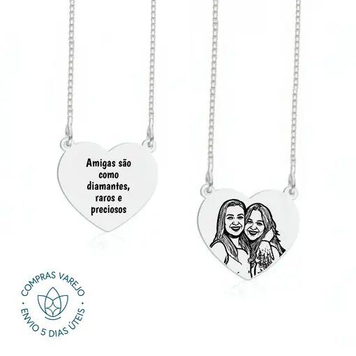 Escapulário de Prata Personalizável Coração Foto e Escrita