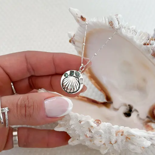 Pingente de Prata Medalha Concha e Zircônia